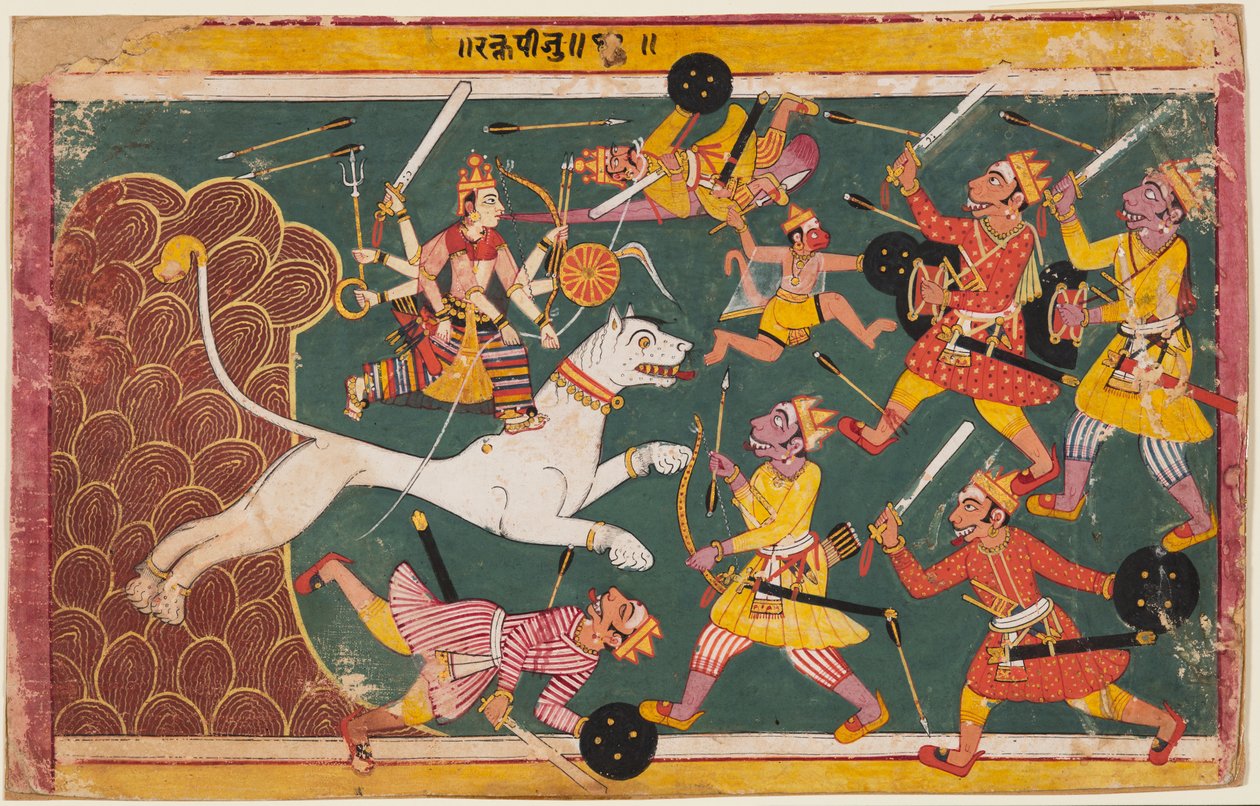 Gudinnen tilintetgjør demonen Raktabija, fra en Devi-Mahatmya av Unknown artist