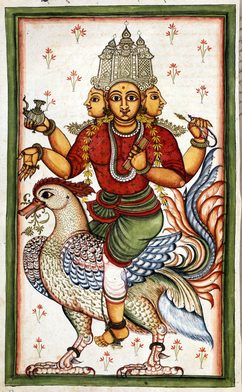 Den hinduistiske guddommen Brahma Page hentet fra manuskriptet (ms.8300) "History of Mogol"" (Moghul eller Moghol) av Stefano Nivibus Cardeira. 18. århundre. Bibloteca marciana, Venezia av Unknown artist