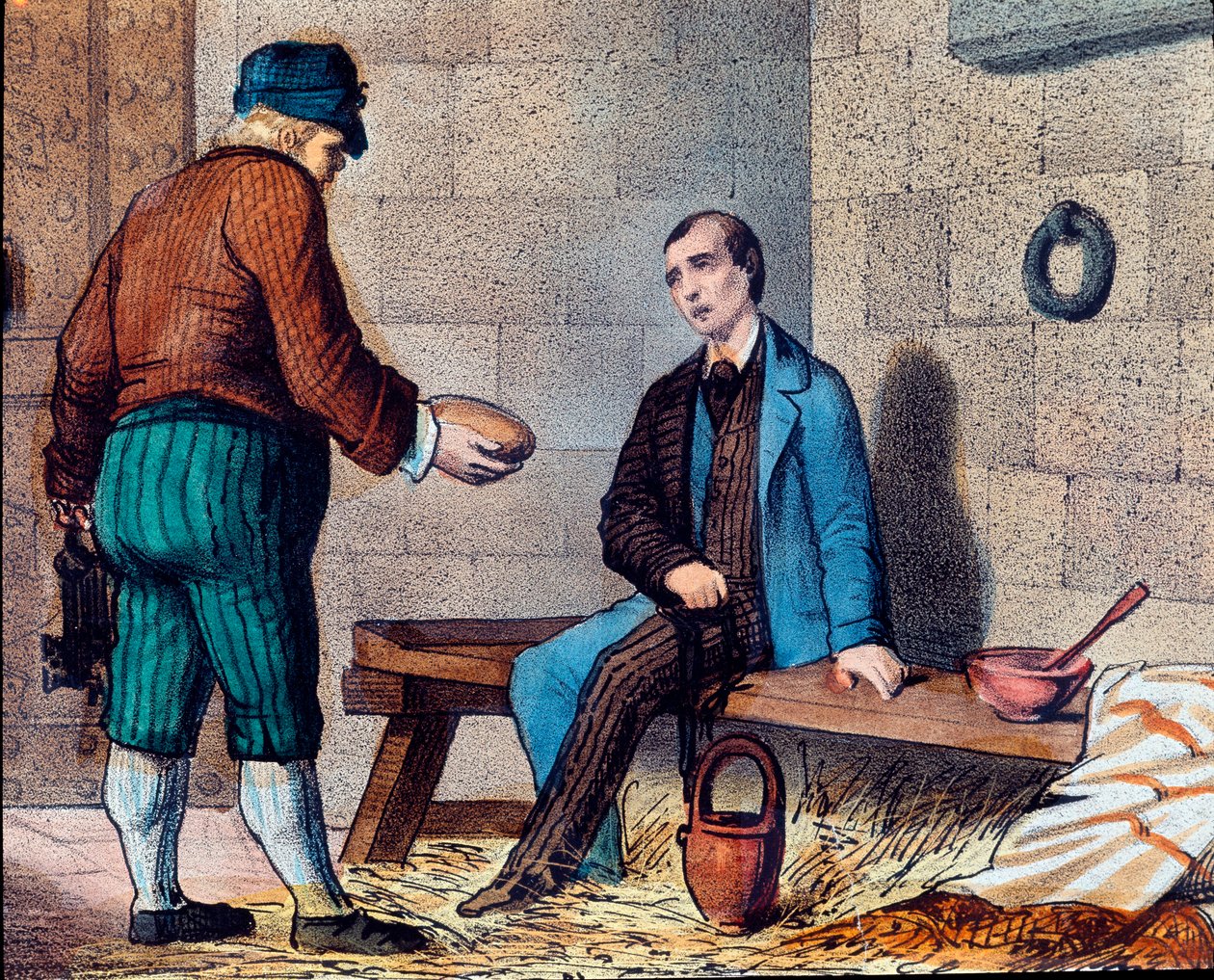 Den italienske patrioten Silvio Pellico (1798-1854), anklager for karbonarisme (carbonari) og omslutter festningen Spielberg (Spilberk) i Moravia-litografi på 1800-tallet av Unknown artist