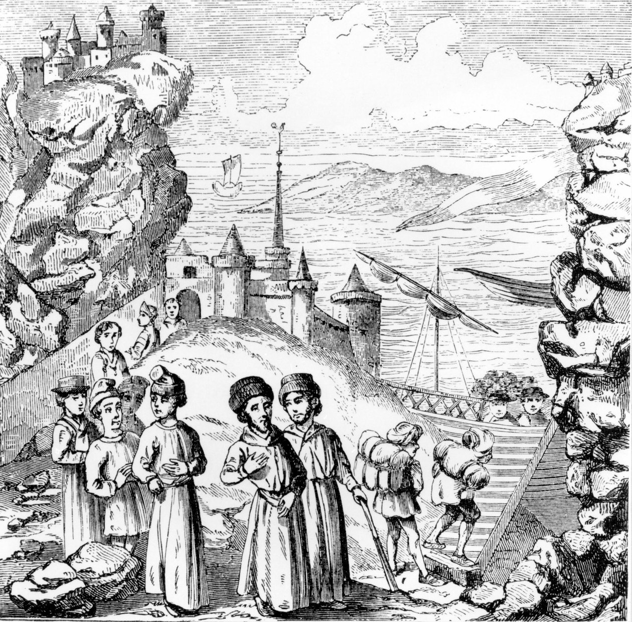 Jødene jaktet fra Spania. Gjengivelse av en gravering fra begynnelsen av 1600-tallet. av Unknown artist