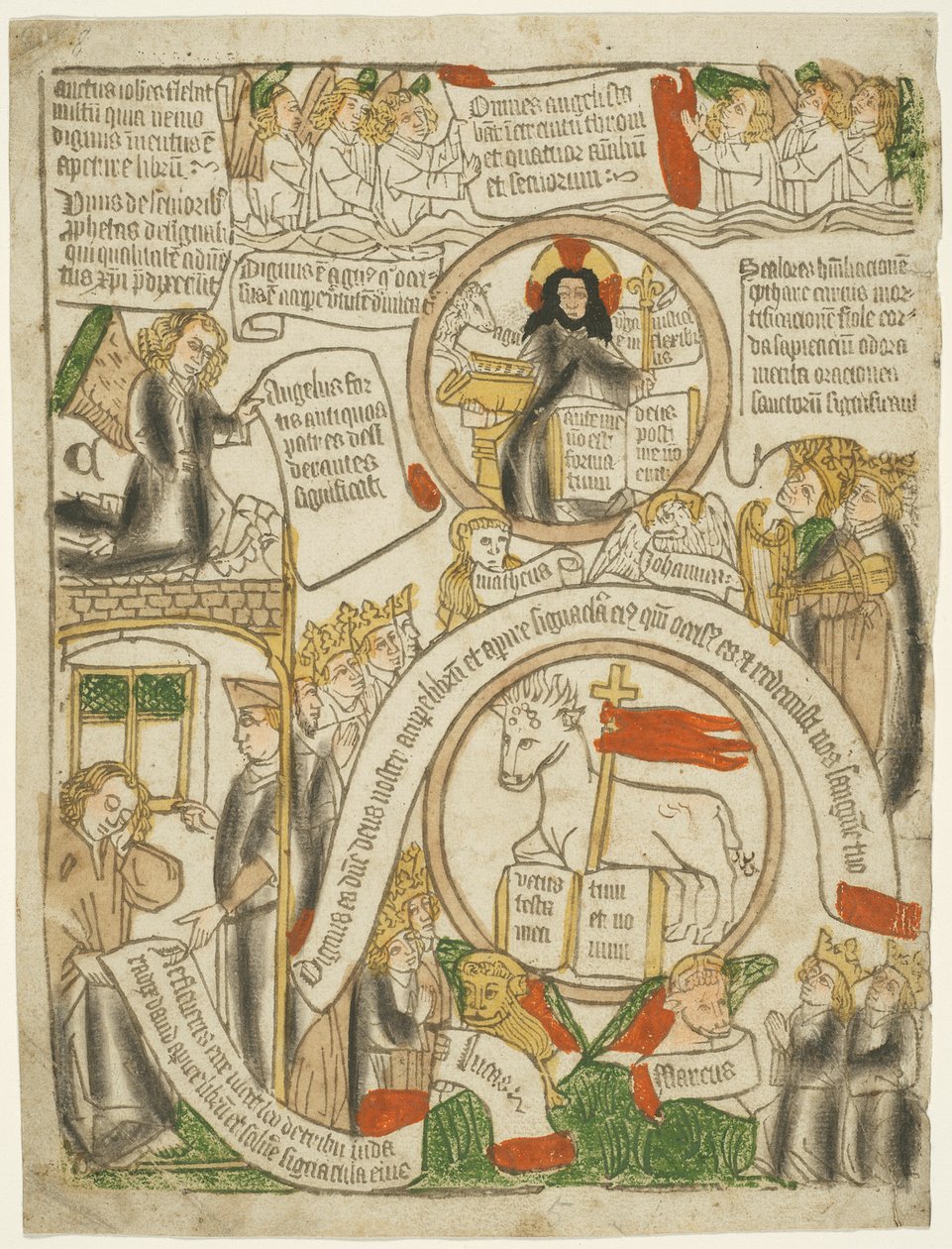 Lammet som mottar den forseglede boken, folio C fra The Apocalypse av Unknown artist