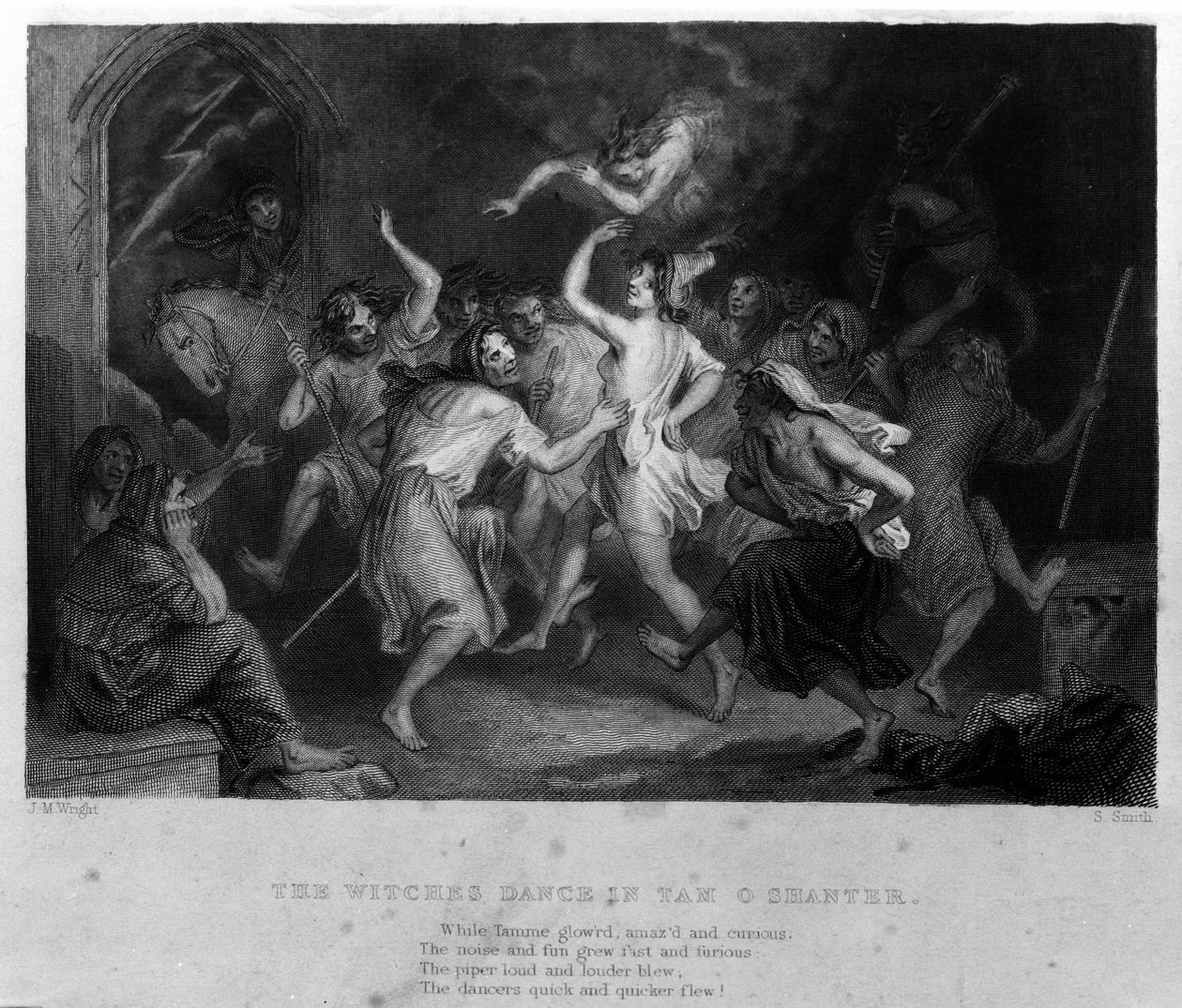 The Legend of Cutty Sark etter Robert Burns sitt dikt: heksedansen. Gravering av 1800-tallet av Unknown artist
