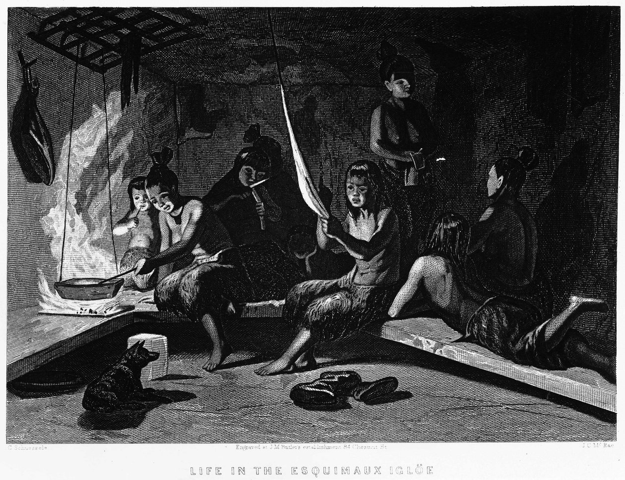 The Life of Eskimos in an Igloo - Elisha Kent Kane, Artic Exploration in Years 1853 - 1855, Philadelphia, Childs og Peterson av Unknown artist