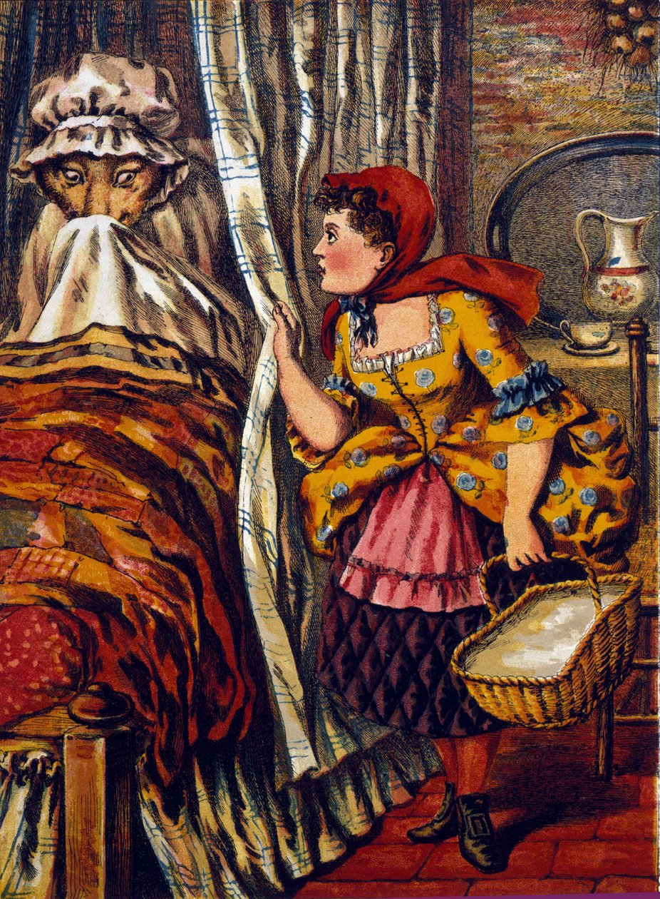 Den lille rødhetten. Fortelling av Charles Perrault (1697). Anonym illustrasjon av Unknown artist