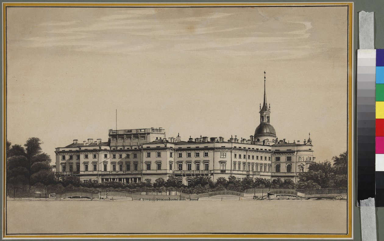 Michael Palace i St. Petersburg - Anonym. Penn, pensel, blekk på papir av Unknown artist