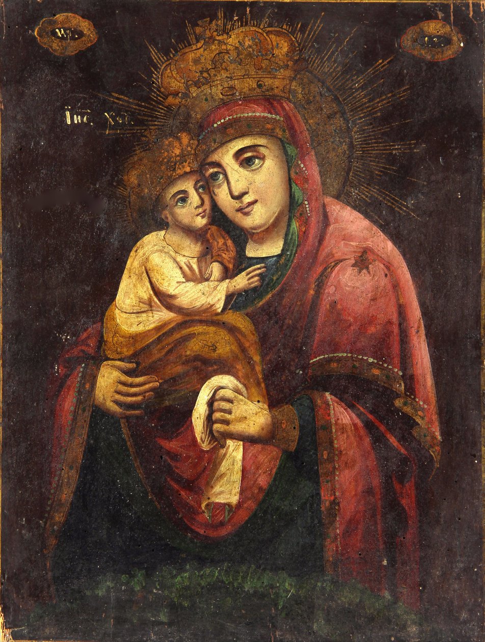 Guds mor Vår Frue av Pochayiv - Anonym - ca. 1850 - Tempera på panel - 40,2x30,5 - Ivan Honchar Museum Kiev av Unknown artist