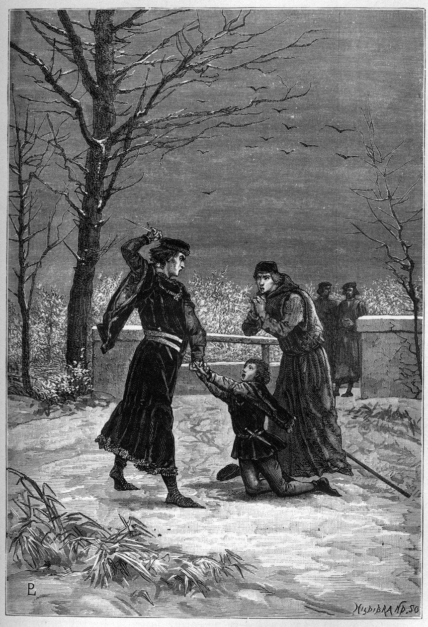 The Murder of Rutland av Lord Clifford - Edmund, Earl of Rutland blir drept av Lord Clifford i slaget ved Wakefield - Edmond Plantagenet Earl of Rutland av Unknown artist