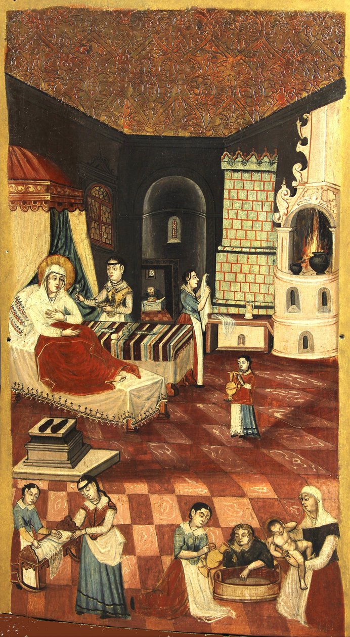The Nativity of the Virgin - Anonym - um 1700 - Tempera på panel - 113,6x65,4 - Ivan Honchar Museum Kiev av Unknown artist