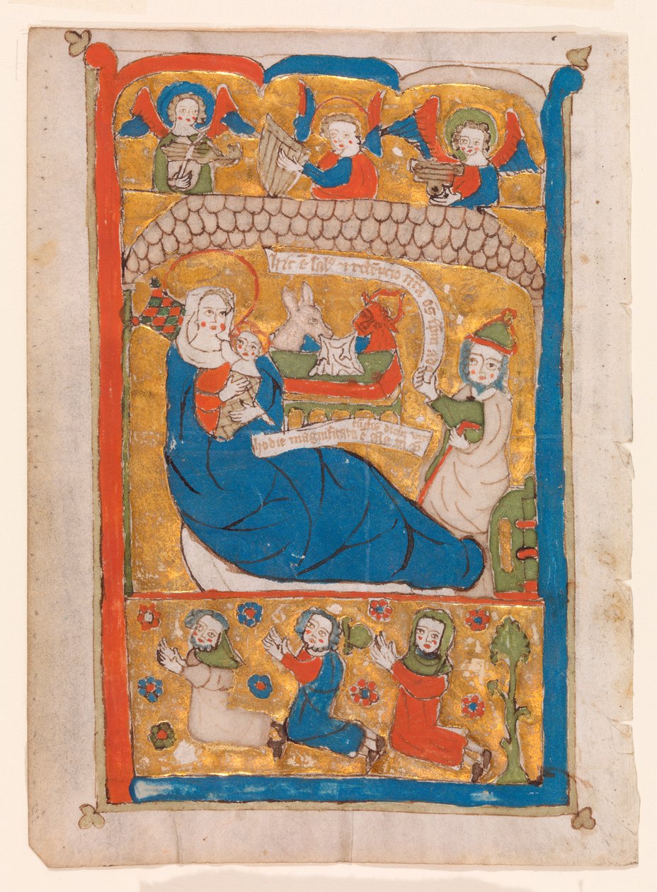 Fødselen med Josef, engler og tilbedere av Unknown artist
