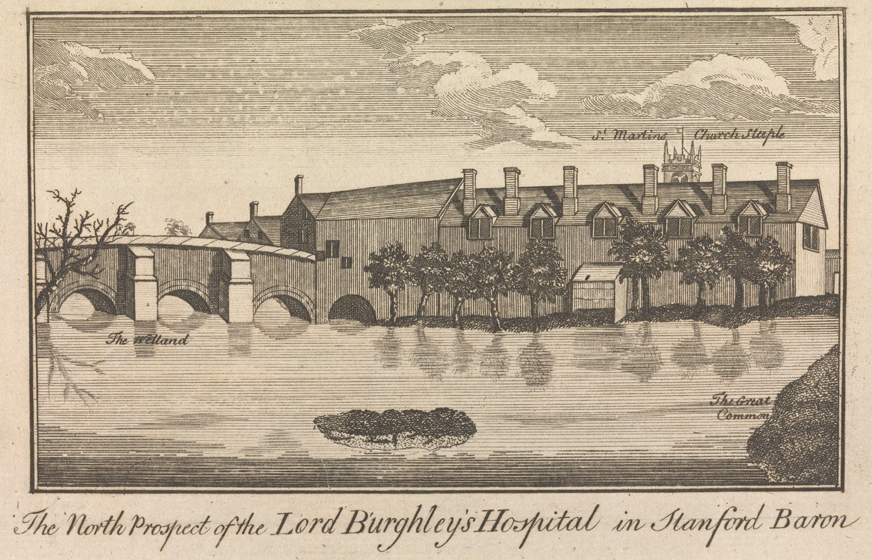 Nordprospektet til Lord Burghley's Hospital i Stanford Baron; side 49 (bind 1) av Unknown artist