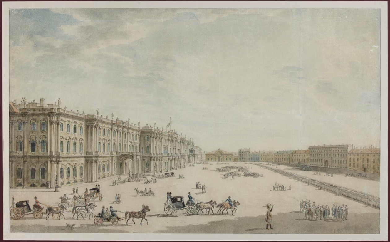 Slottsplassen i St. Petersburg - Anonym. Akvarell på papir av Unknown artist