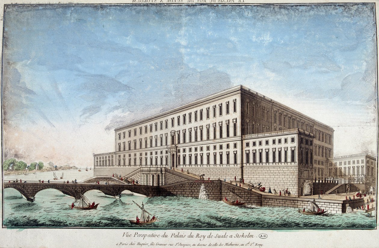 Slottet til kongen av Sverige i Stockholm - gravering av Unknown artist