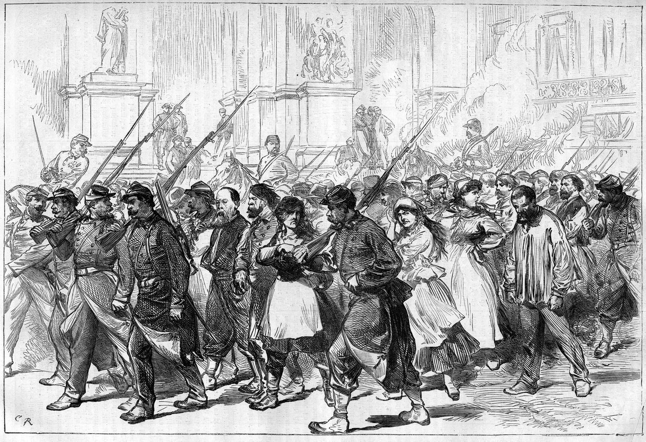 Paris-kommunen i 1871. Konvoi av Federes (communards) tatt til fange, passerer gjennom Place de l