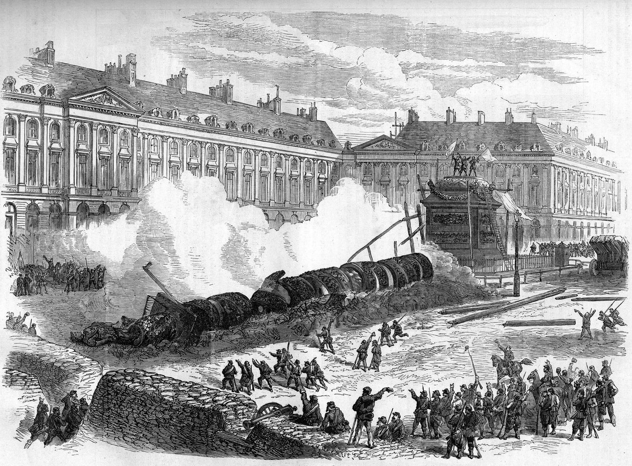 Pariskommunen i 1871. Riving av Vendome-søylen av federes (communards) 12. april av Unknown artist