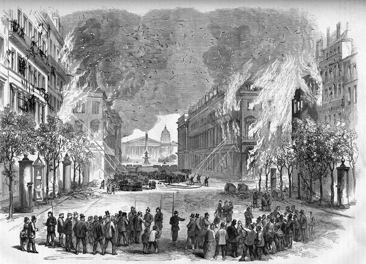 Pariskommunen i 1871. Bål tent av federes (communards) på Rue Royale under den blodige uken (22. til 28. mai av Unknown artist