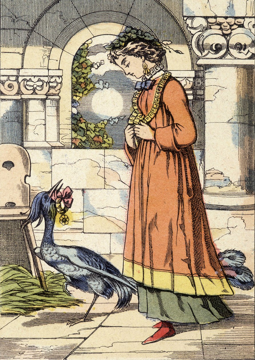 Prinsessen og den blå fuglen - illustrasjon av historien "Den blå fuglen"" av Unknown artist
