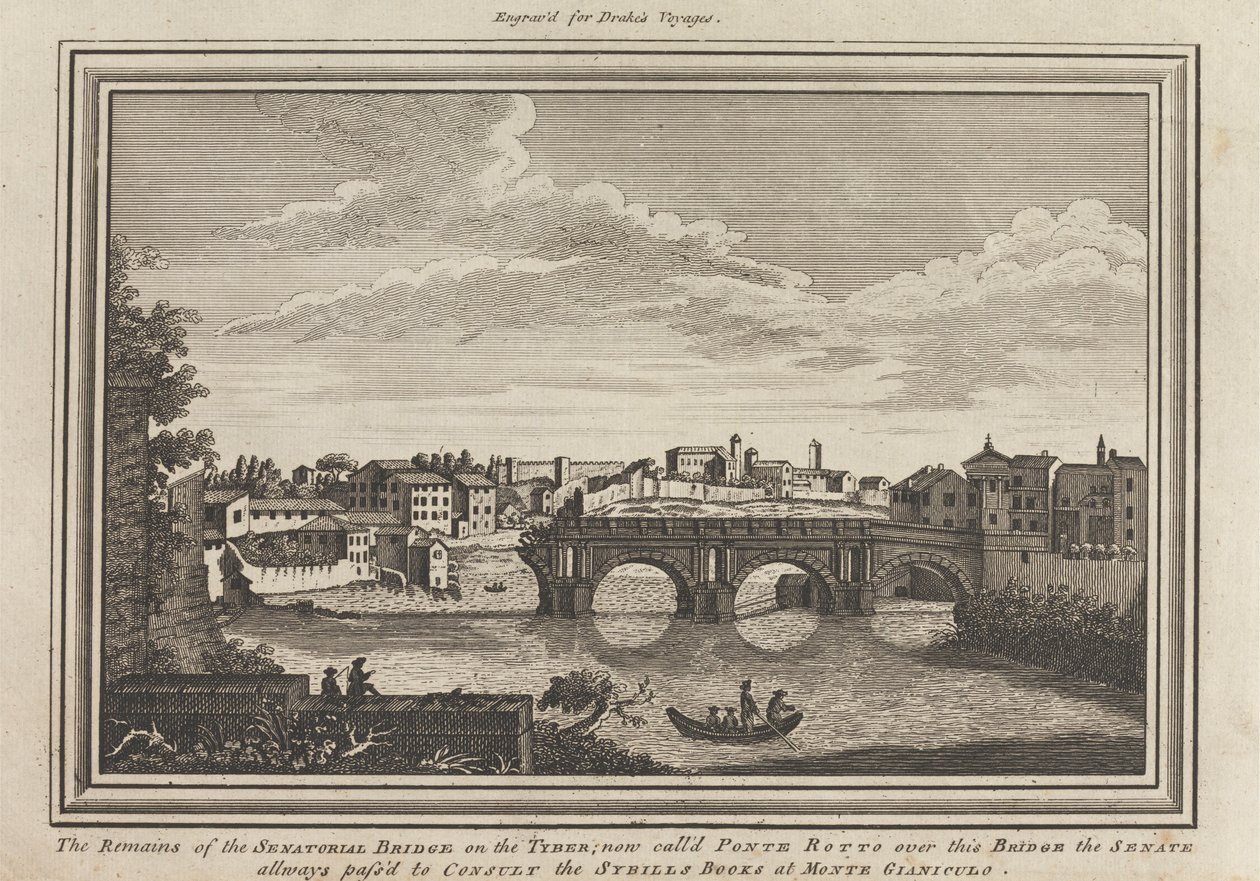Restene av Senatorbroen på Tyber; nå ringte Ponte Rotto over denne broen Senatet alle måter passerte for å konsultere Sybills Books på Monte Gianiculo av Unknown artist