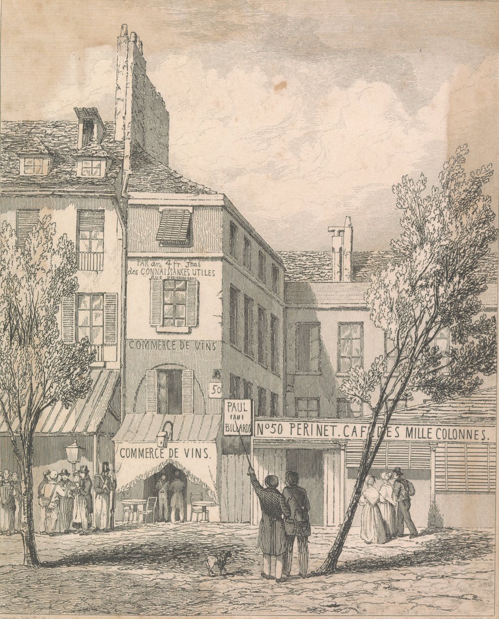 Residensen til Jeschi i Boulevard du Temple, fra en tegning laget på stedet. Vinduet dekket med en persienn er det fra hvor den dødelige motoren var [Dissil?]; side 2 (bind to) av Unknown artist