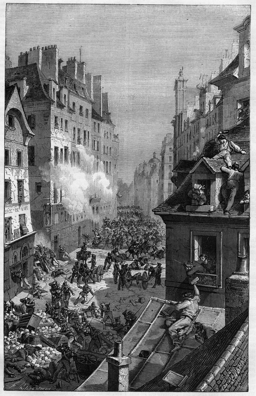 The Revolution of 1830. Combat in the faubourg Saint-Antoine. av Unknown artist