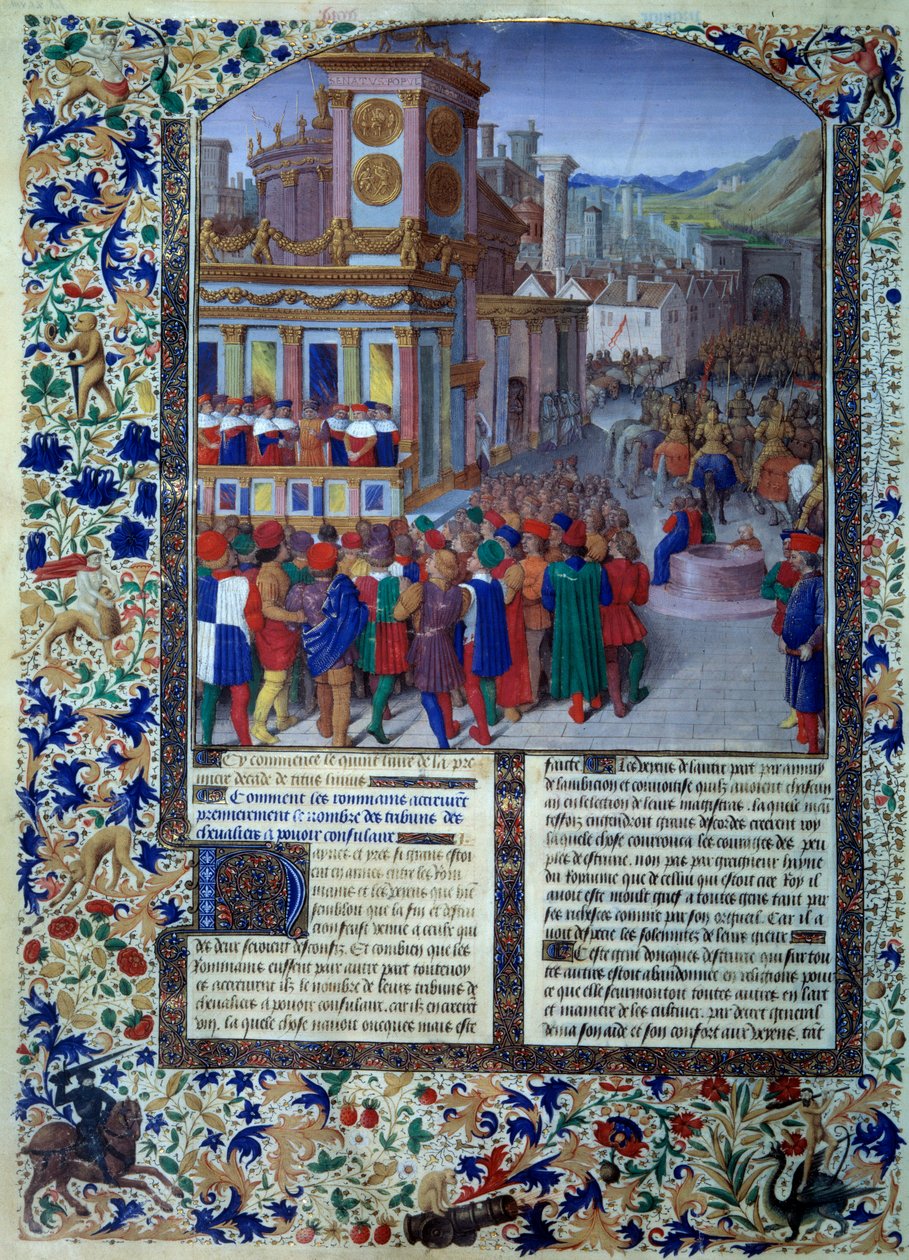 Romerne forbereder setet til Veies i 396 f.Kr. Miniatyr fra "" Histoire romaine" (Ad urbe condita) av Tite Live (59 f.Kr.-17 e.Kr.) (Titus Livius), oversatt av Pierre Bessuire 1450-1500 Paris, BN av Unknown artist