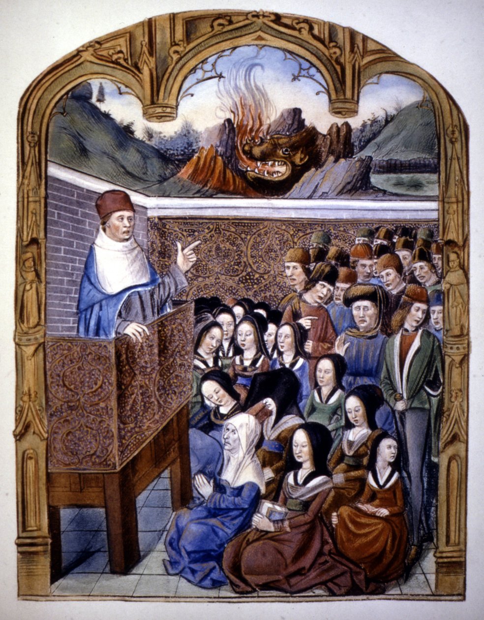Prekenen: de 12 farene ved helvete. 1400-talls manuskript. av Unknown artist