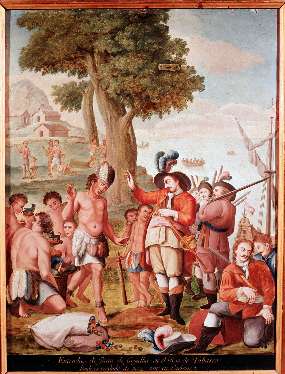 Den spanske conquistadoren Juan de Grijalva (1489-1527) debarque i Tabasco, Mexico i 1518 Anonymt maleri fra 1700-tallet. Madrid, Museum of America av Unknown artist