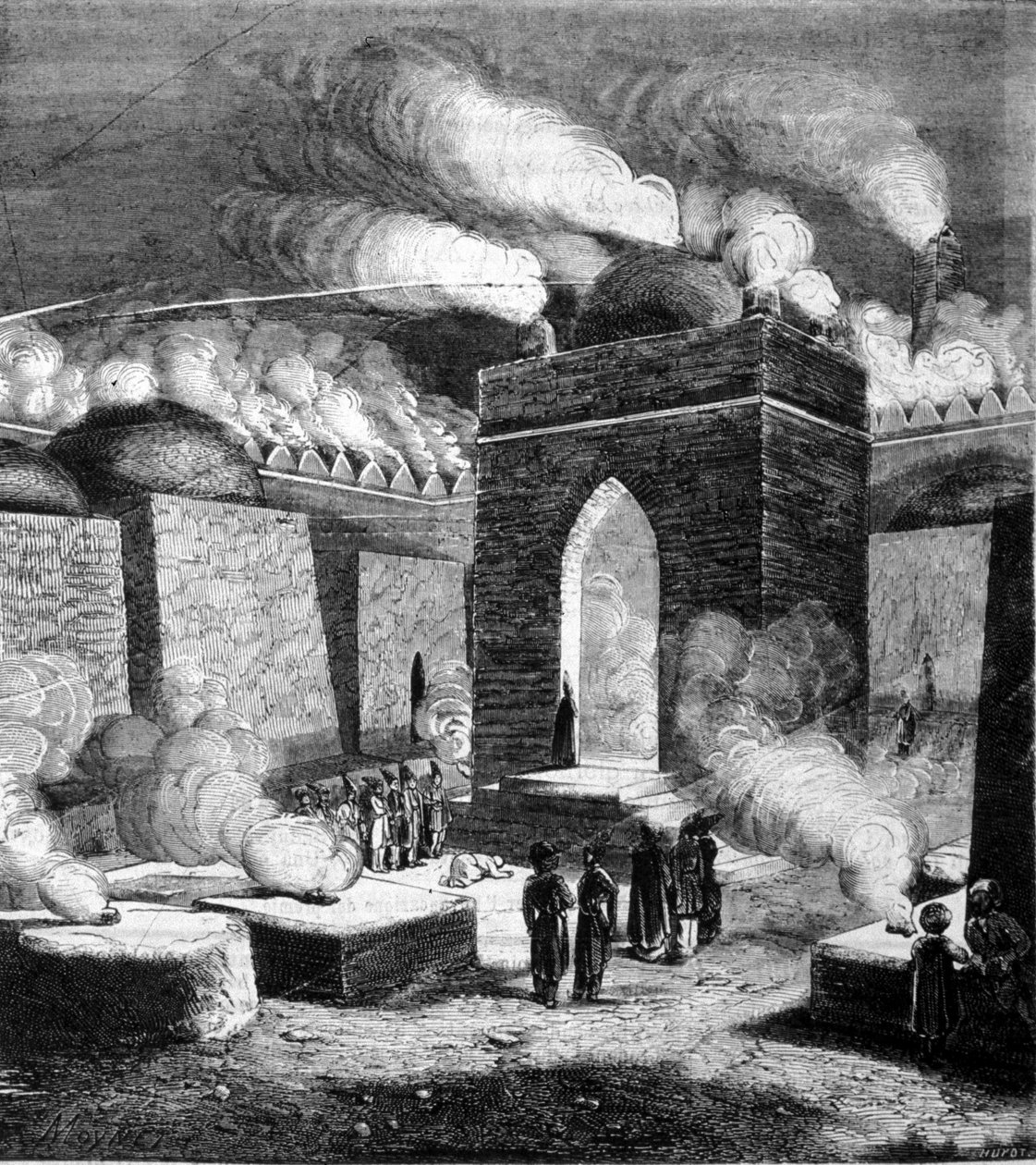 Ildtemplet til Atesh - gah i Baku, Aserbajdsjan. 1800-talls gravering. av Unknown artist