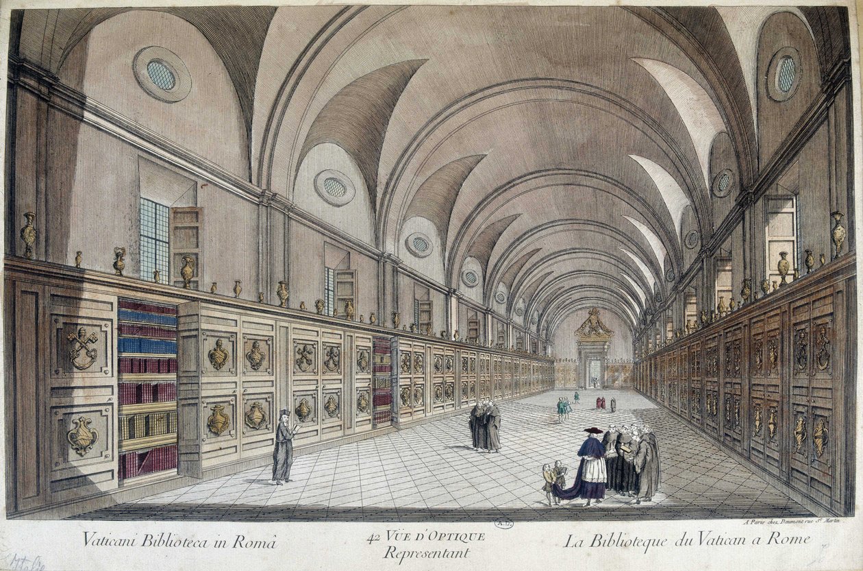 Vatikanets Bibliotheque (Apostolic Bibliotheque) i Roma, gravering av Unknown artist
