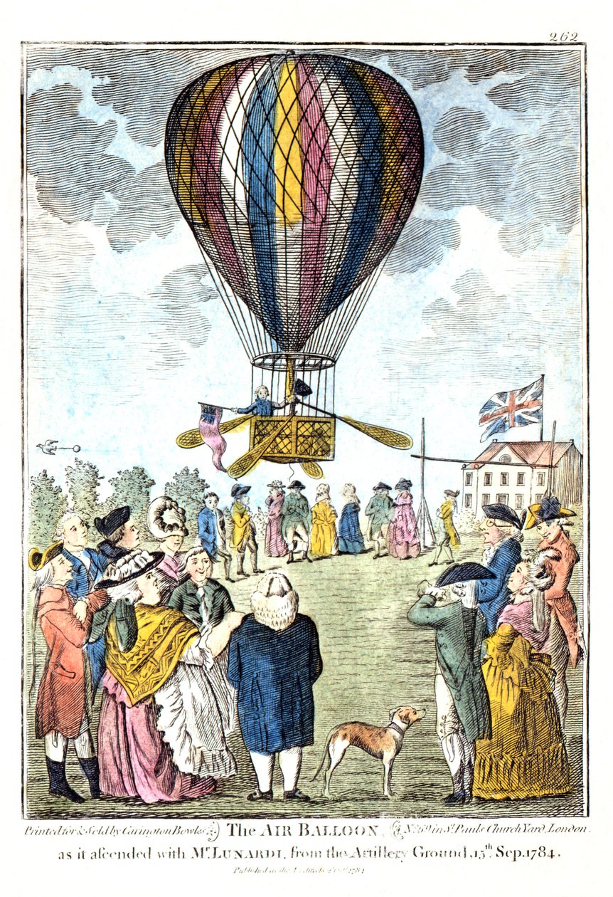 "Luftballongen da den steg opp med Lunardi fra artilleribakken, 15. september 1784 av Unknown artist