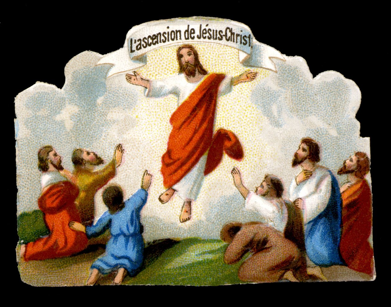 Kristi himmelfart til Oljehagen foran apostlene. Kromolitografi fra 1800-tallet. av Unknown artist