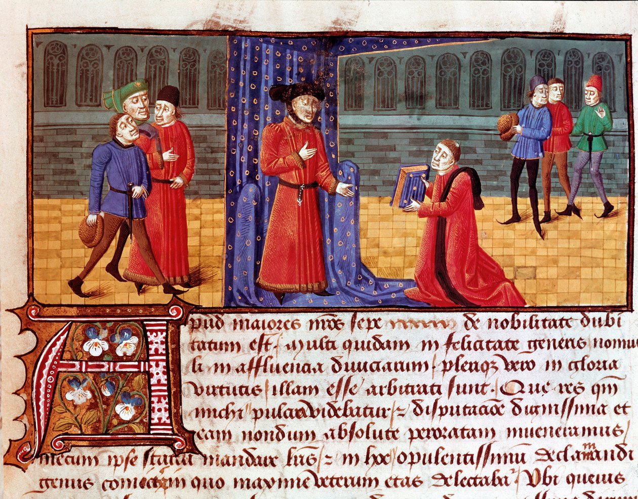 Forfatteren presenterer sitt verk Side hentet fra "" Sophilogium"" (Archiloge Sophie. Book of Good Practice) av Jacques Legrand (Legrant) (1365-1415) 15. eller 16. århundre Torre do Tombo, Lisboa av Unknown artist