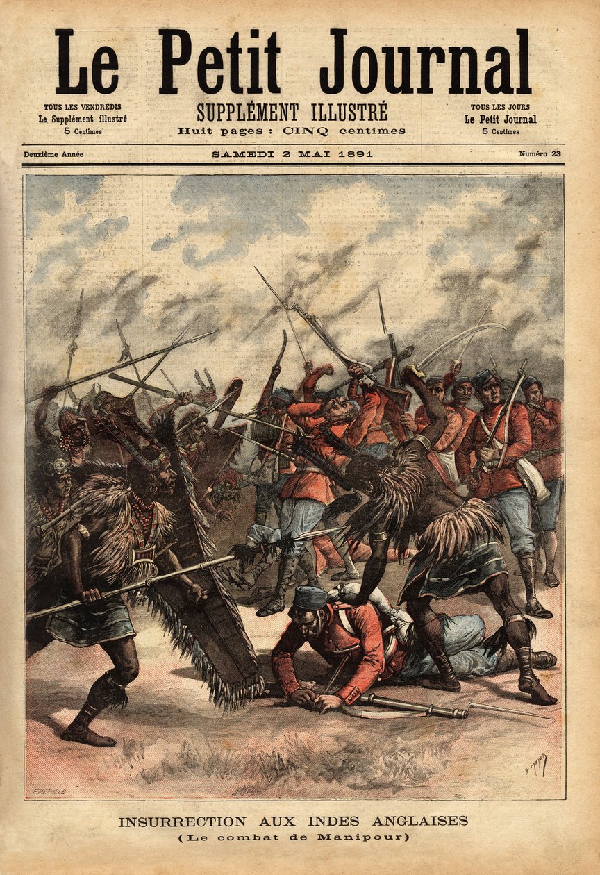 Slaget ved Manipur (eller Manipur) (nordøst for India), fra 24. til 26. april 1891, hvor britiske kolonistyrker og opprørere av Maharajah Kullachandra Singh (døde i eksil i 1934), på tronen siden 1890, misbrukte broren Surchandra Singh (regne 1886- av Unknown artist