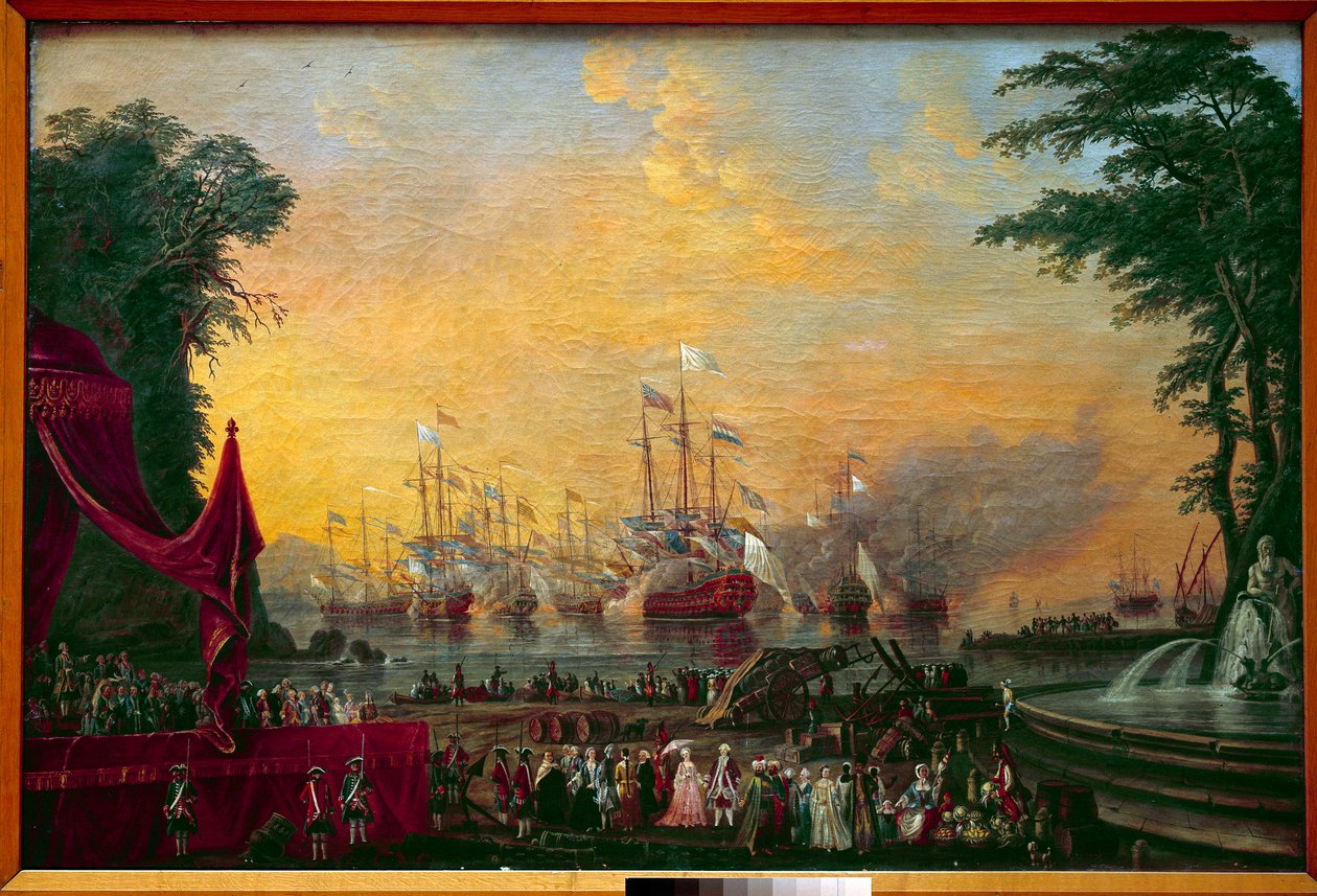 Bolverksflåten i Toulon kaster utbrudd under besøket til greven av Provence (fremtidige Ludvig XVIII) og keiser Joseph II av Østerrike Anonym maleri. Paris Marine Museum fra 1700-tallet av Unknown artist