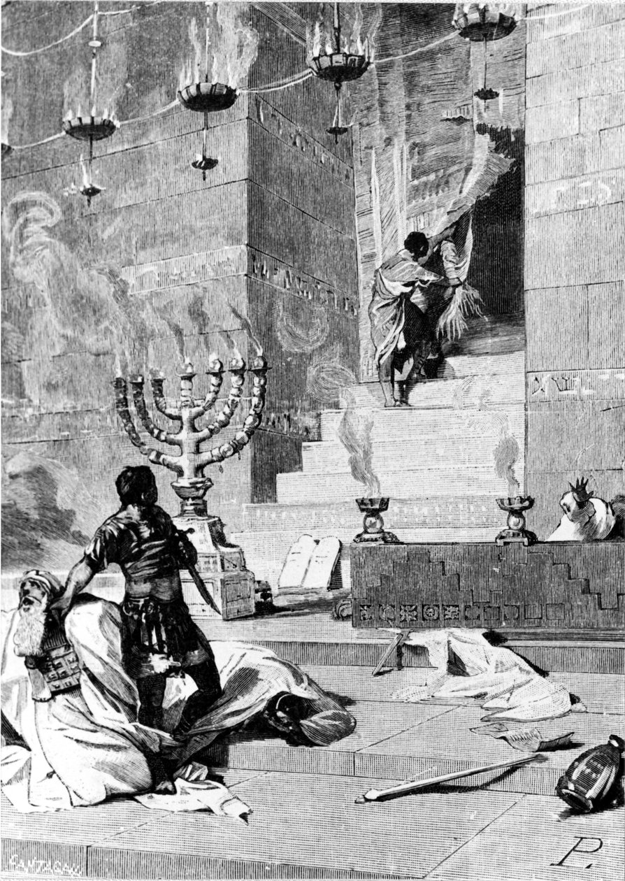 Erobringen av Jerusalem av Titus rundt 80 e.Kr. 1800-talls gravering. av Unknown artist