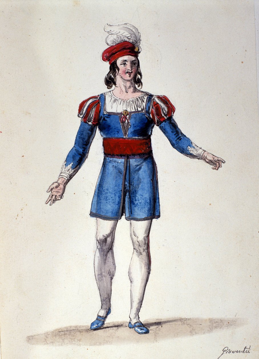 Karakteren som tolker Ungdom i balletten "" Il noce di Benevento"" av den østerrikske komponisten Franz Xaver Sussmayr (1766-1803). Illustrasjon av 1800-tallet av Unknown artist