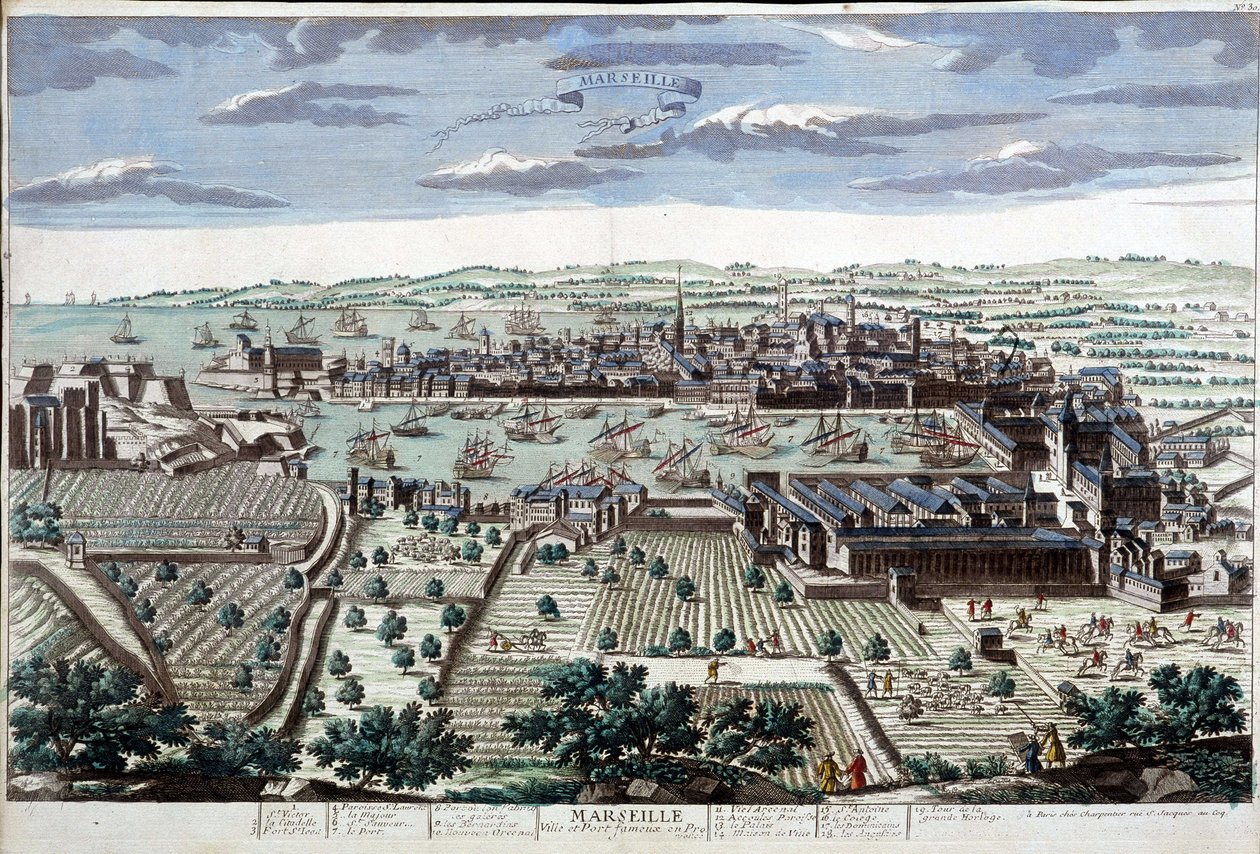 Byen og havnen i Marseille på 1700-tallet - B.N. av Unknown artist