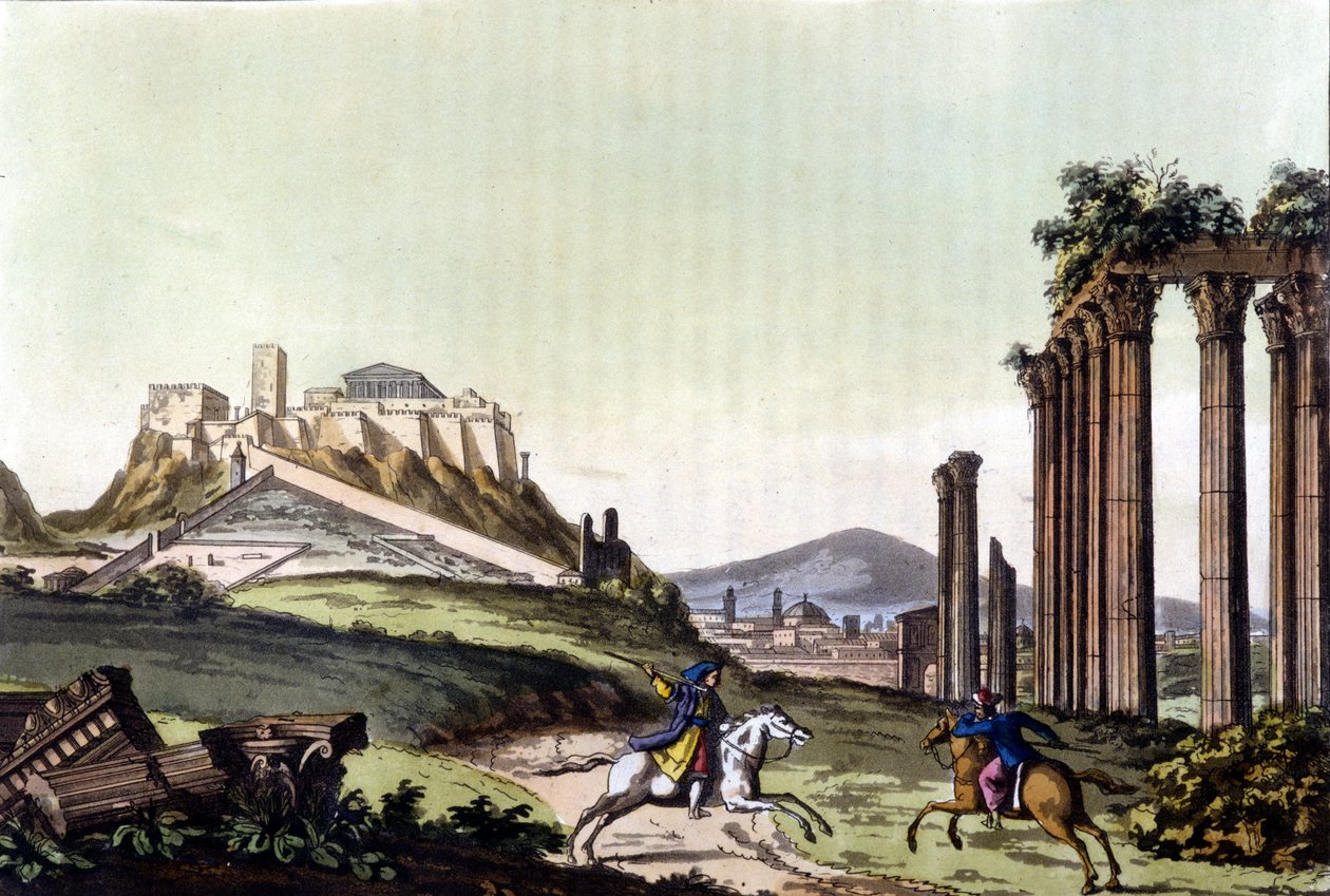 Byen Athen i 1810. i «Den gamle og moderne drakt»» av Jules Ferrario, red. Milan av Unknown artist