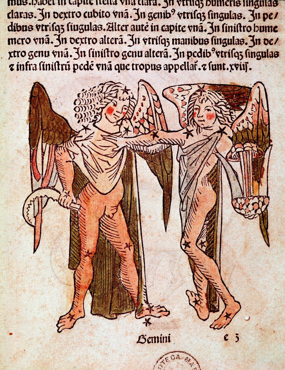 Konstellasjonen Gemeaux Detail stammer fra stjernebildet Gemini (tvillinger), tilskrevet den romerske historikeren Hyginus (Gaius Julius Hyginus) (1. århundre f.Kr.). av Unknown artist