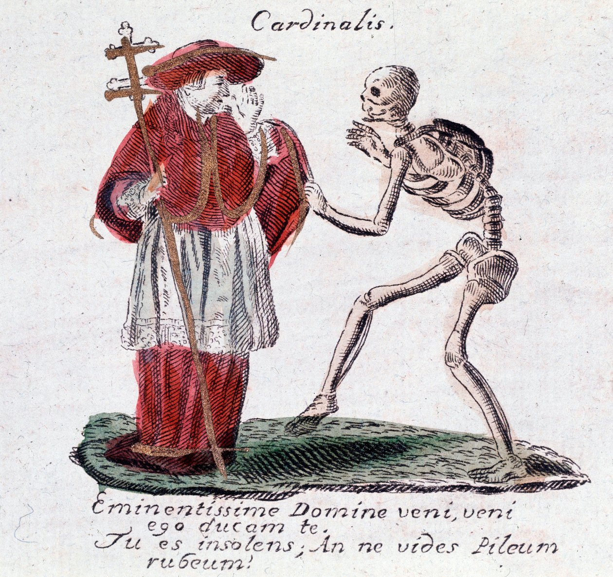 Dødedansen, kardinalen og et skjelett (Trykk) av Unknown artist