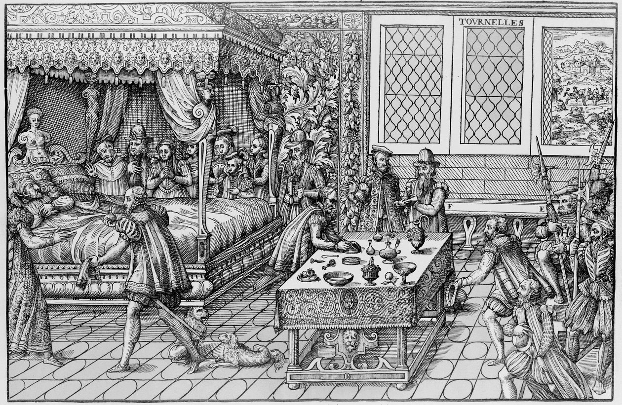 Dødsfallet til Henry II (1519-1559), konge av Frankrike, ved Palais des Tournelles i Paris, 30. juni av Unknown artist