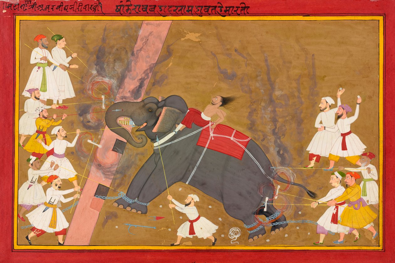 Elefanten Khanderao Bahadur dreper Sham Mahavat av Unknown artist