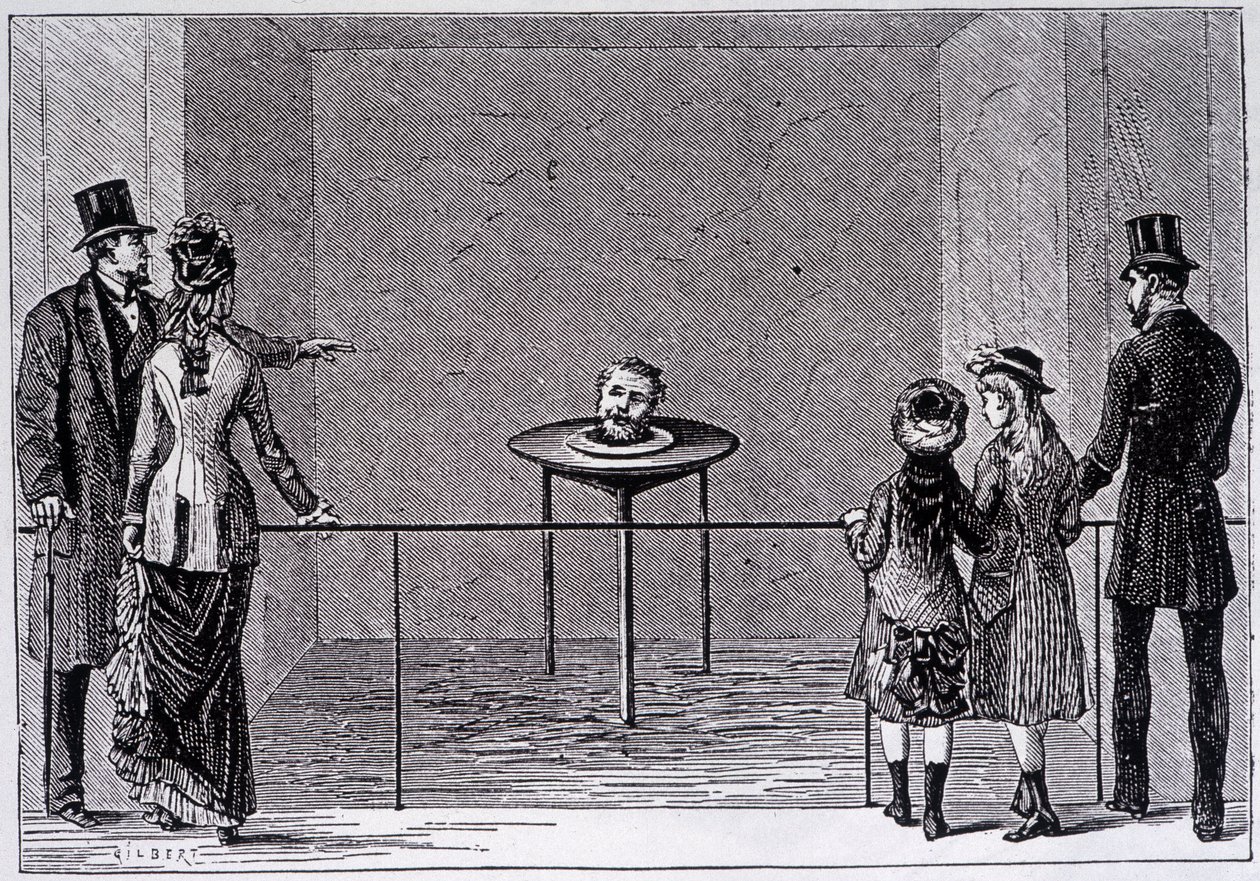 Opplevelsen av Robert Houdins "decapite parlant" - gravering, sent på 1800-tallet av Unknown artist