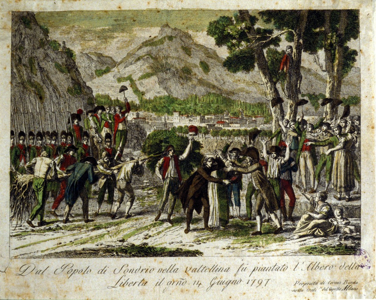 Innbyggerne i Sondrio de la Valtellina planter Liberte-treet, symbol på seier over det gamle regimet. 14.06.1797. Gravering. av Unknown artist