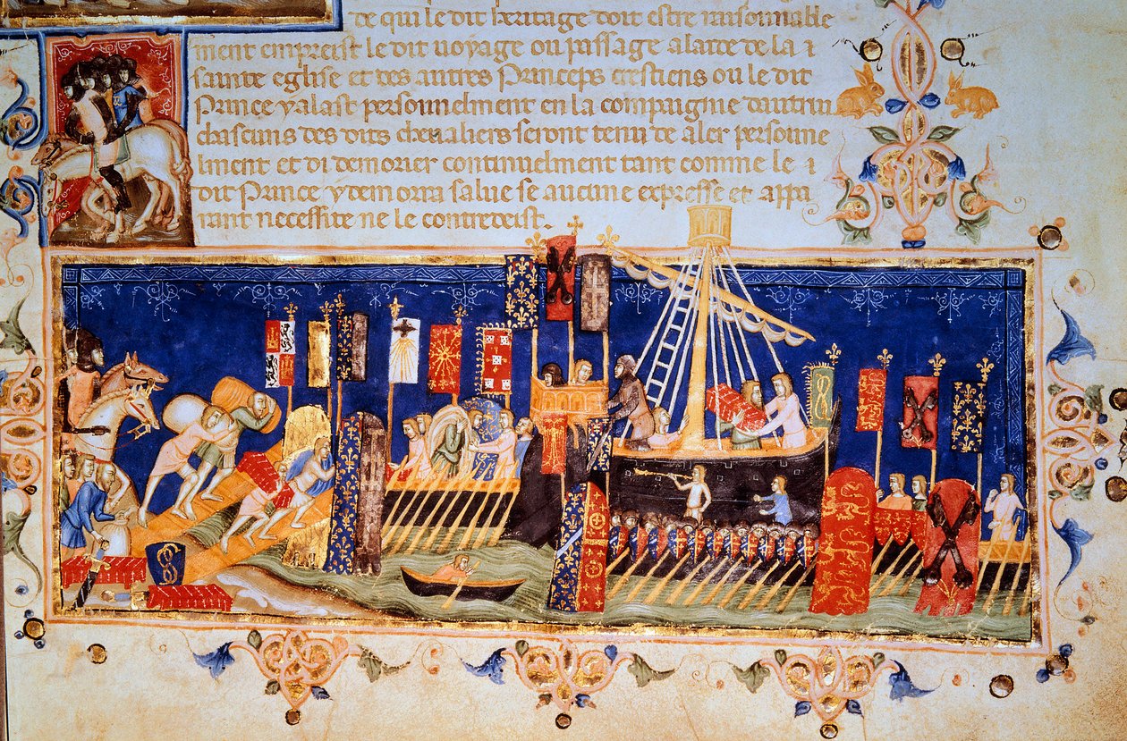 Lasting av båter for miniatyrkorstoget fra "" Statutes Of The Order Of The Holy Spirit (Order of the Holy Spirit) to the Right Desir"" (Order of the Node) 1352 Paris, B.N. av Unknown artist