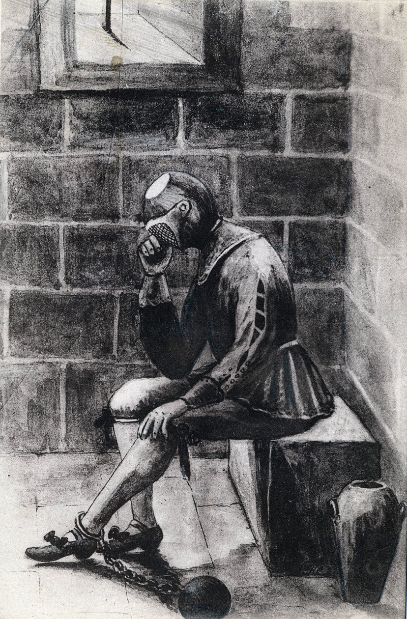 The man with the iron mask prisoner of state interned at the prison of the Holy Isle Margarita. av Unknown artist