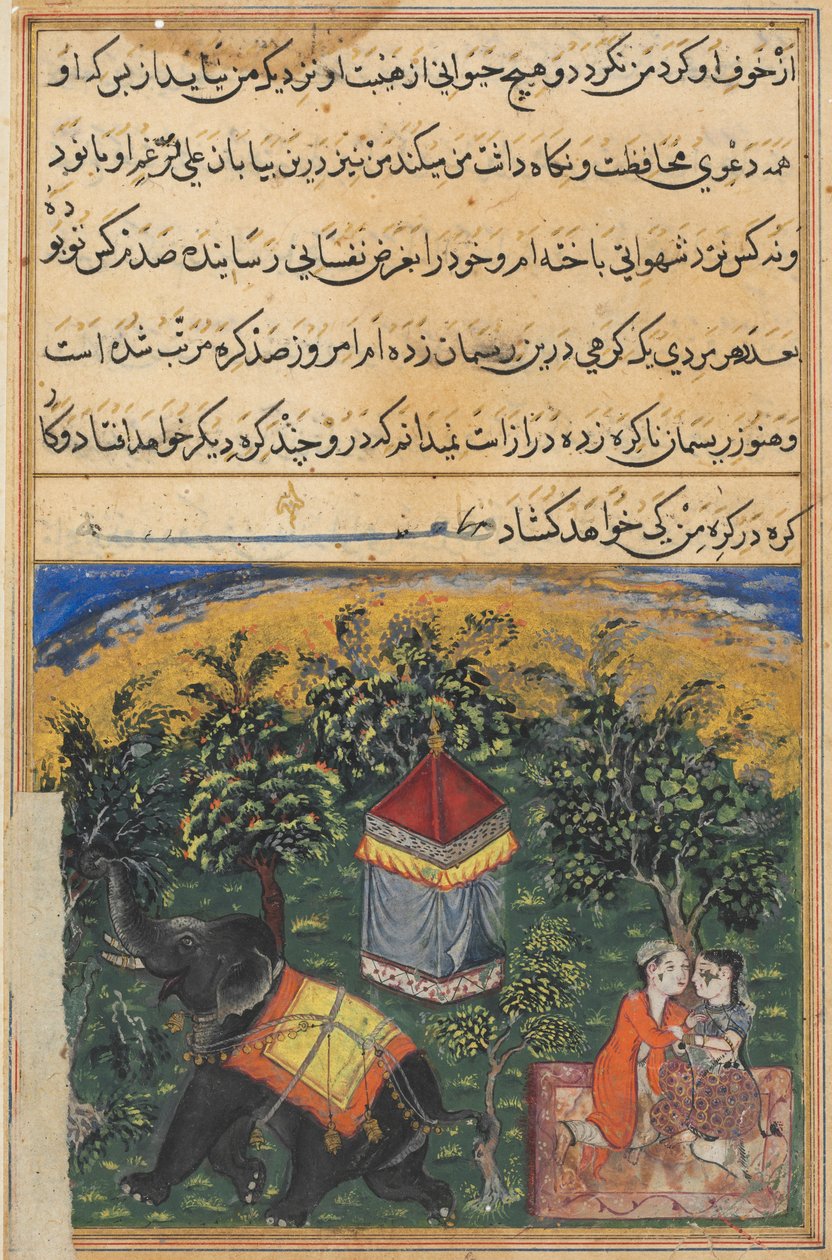 Tullmannens kone bedrar ham med en soldat, fra en Tuti-nama (Tales of a Parrot): Fourth Night av Unknown artist