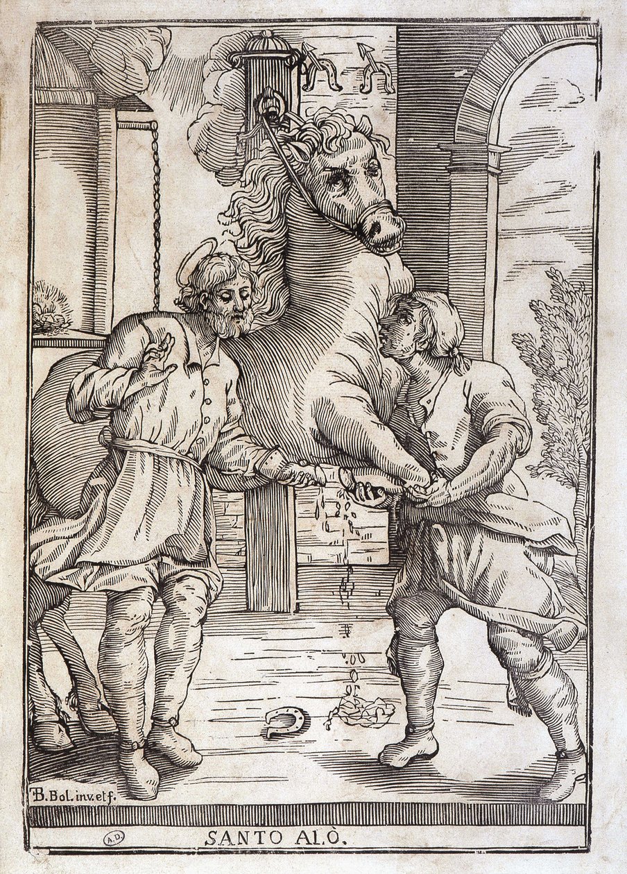 Miraklet til Saint Eloi (helbred en amputert hest) - gravering av Unknown artist