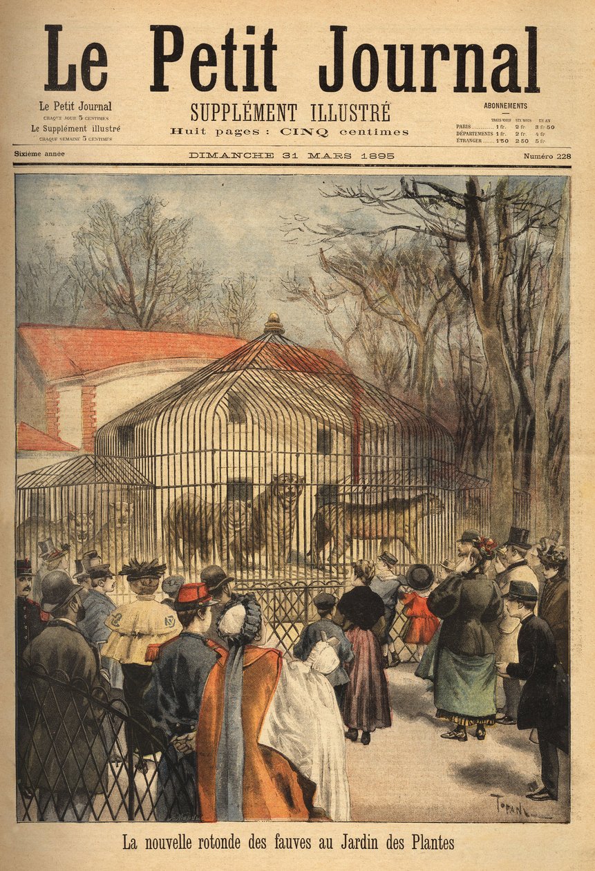 Den nye rotunden av beistene i plantehagen i Paris. Gravering i "" Le petit journal"" 31/03/1895. Selvas samling. av Unknown artist