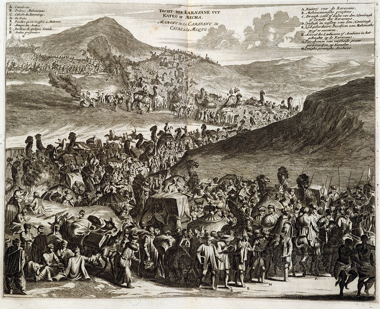 Pilegrimskaravanen fra Kairo til Mekka - gravering av Dapper av Unknown artist