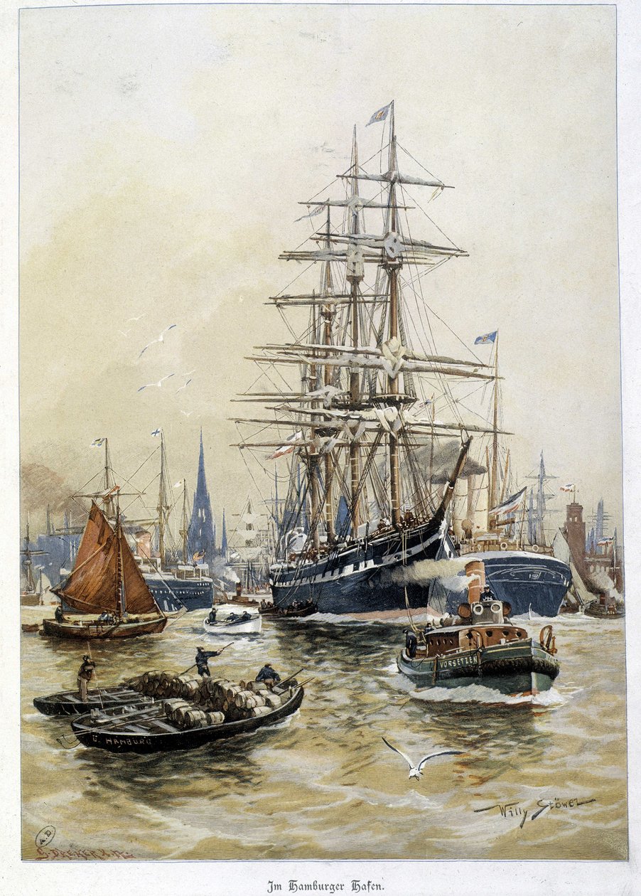 Havnen i Hamburg på 1800-tallet av Unknown artist